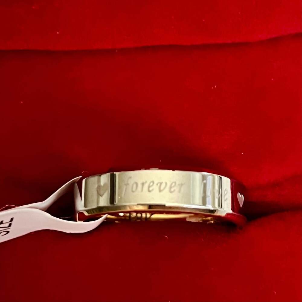 18K Tungsten “Forever Love”Engraved Two Tone Gold & Silver 4mm Band Size 9